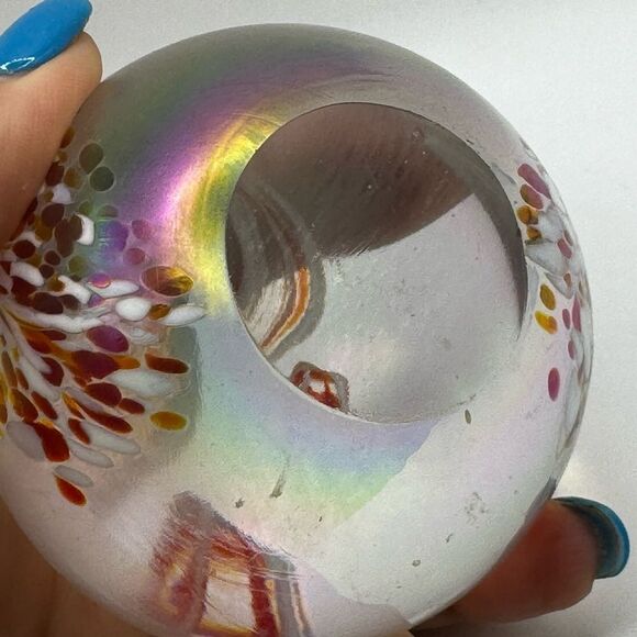 Hand Made Art Glass Paperweight Orb Polished Bottom Iridescent Glass Decor VTG - Picture 4 of 6